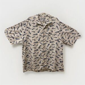 Mens Columbia Sportswear Tuna Fish Print Button Down XL Viscose/Cotton RN69724